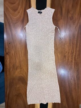 Lucy Paris Beige Ribbed Knit Dress